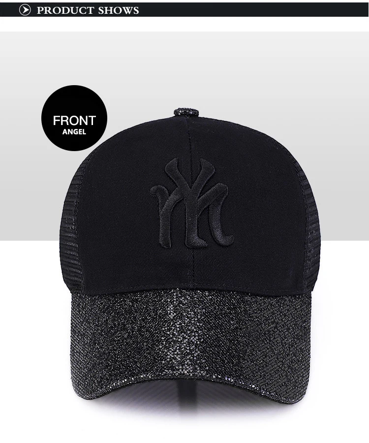 QIXINCAT New Fashion Shiny Glett Women Summer Sports Outdoors Adjustable Mesh Baseball Cap NY Embroidery High Quality Punk Hat