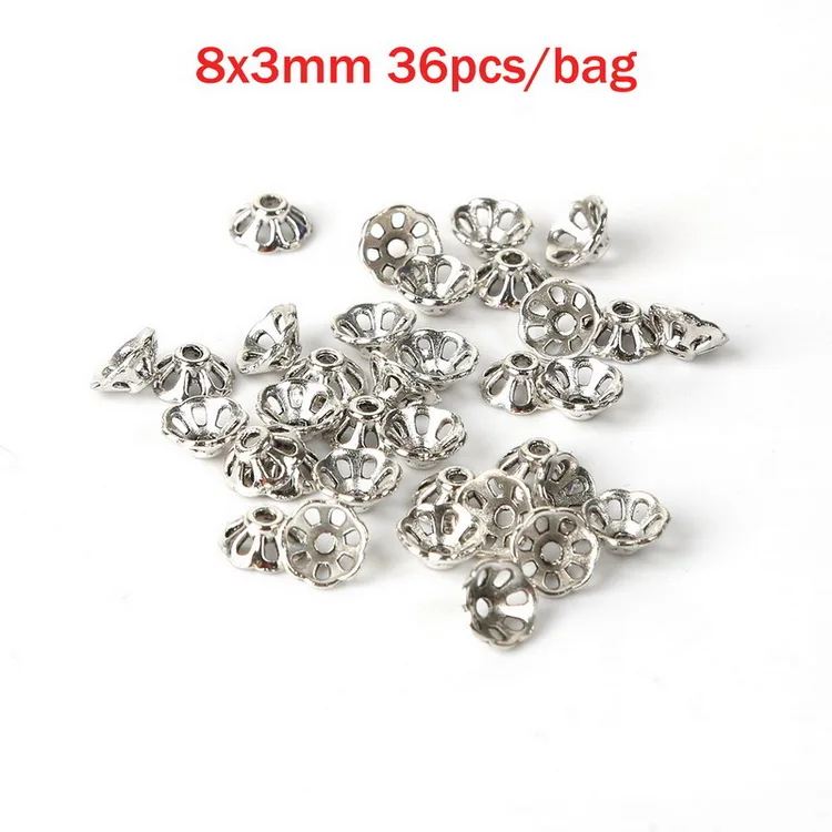 8x3mm 36pcs 35 разные стили тибетского античного серебряного цвета, концевые колпачки для изготовления ювелирных изделий, рукоделие, аксессуары для рукоделия - Цвет: 8x3mm 36pcs