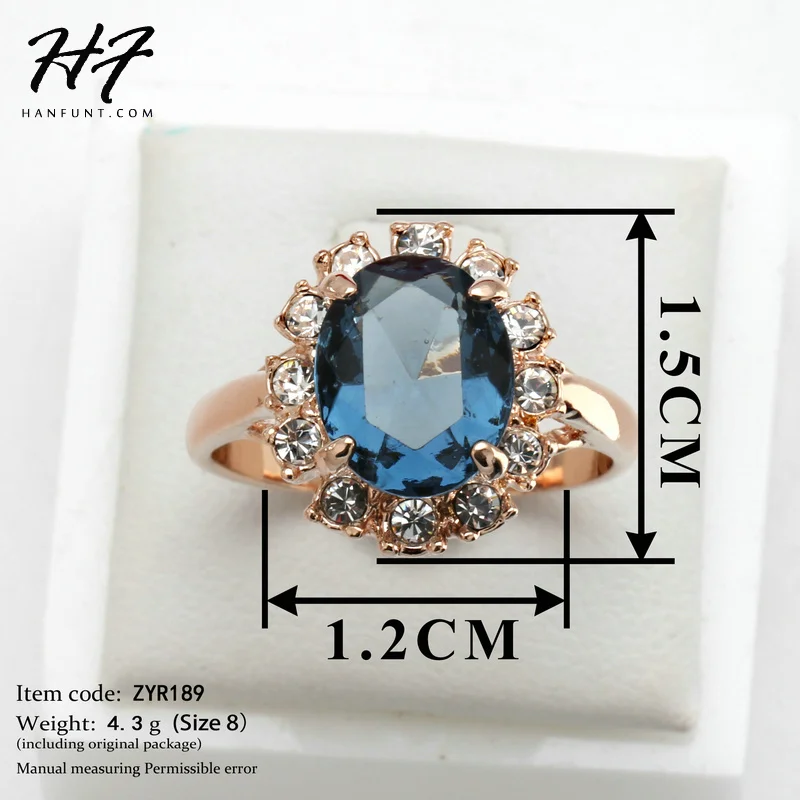Высокое качество розовое золото цвет синий CZ кубический цирконий кольцо Bague Мода кубический цирконий юбилей ювелирные изделия для женщин anel R189