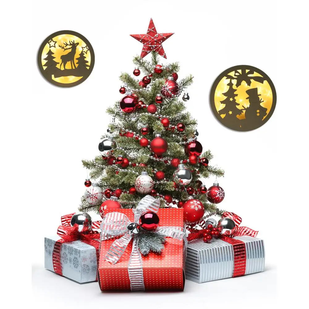 

Ins Nordic creative romantic wall hanging Three-dimensional Elk children night lights wooden luminous snowman battery combo lamp