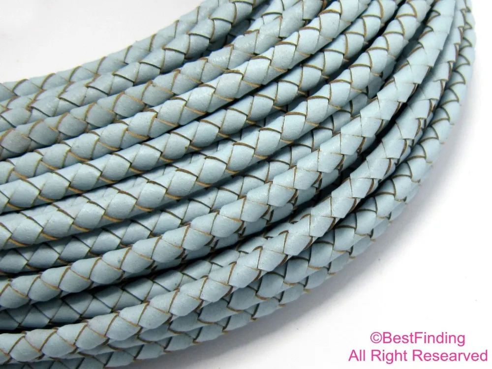 

5mm Light Turquoise Braided leather cord Genuine round leather strip
