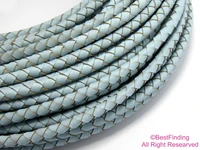 5mm light turquoise braided leather cord genuine round leather strip