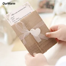 OurWarm 10 шт Свадебные приглашения из мешковины с монограммой, вечерние приглашения на день рождения, деревенские винтажные приглашения, винтажные открытки