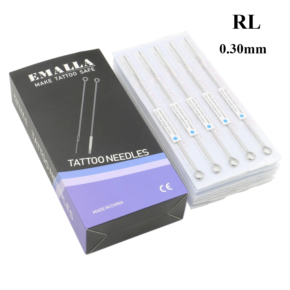 EMALLA 50 шт. профессиональные иглы для татуировки 0 30 мм 3RL 5RL 7RL 9RL 11RL 13RL 14RL одноразовые