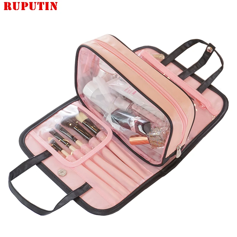 

RUPUTIN Women Removable Solid Cosmetic Storage Bag Travel Waterproof Cosmetic MakeUp Box High Quality Make Up Bag Organizer Bags