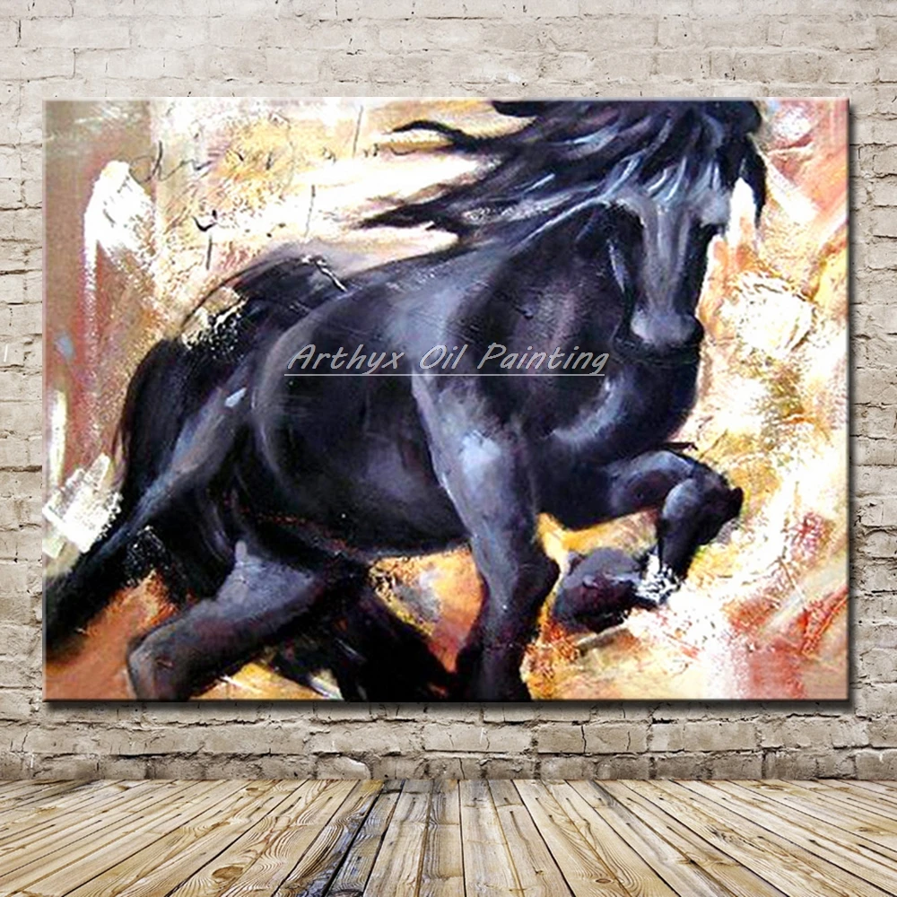 

Arthyx Hand Painted Animal Oil Paintings on Canvas Modern Abstract Horse Picture Poster Wall Painting For Living Room Home Decor