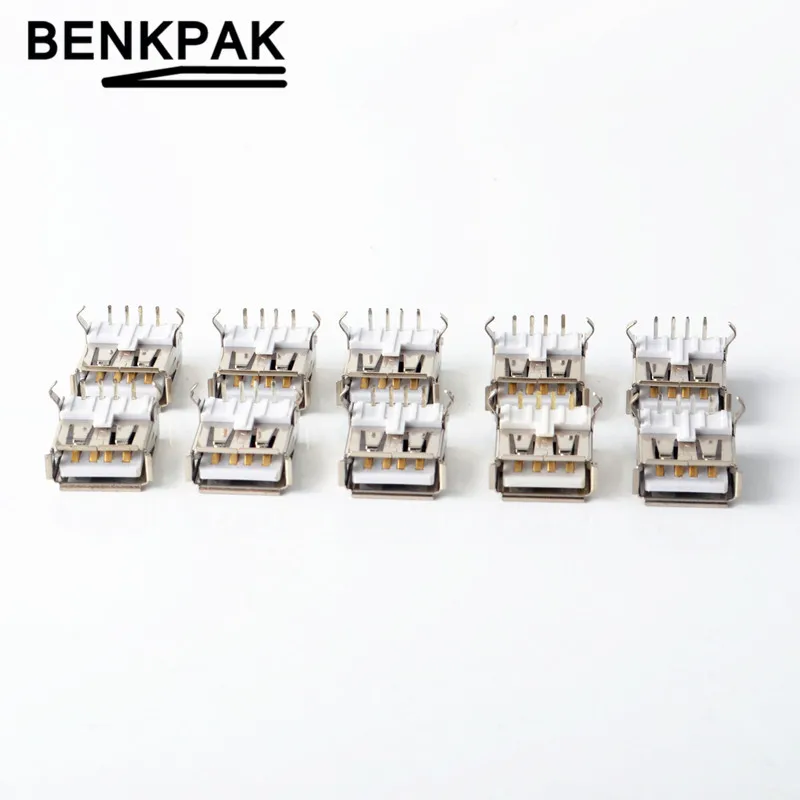 BENKPAK 10 шт. латунная деталь Φ USB тип A 4-Pin DIP прямоугольный разъем 90 градусов не