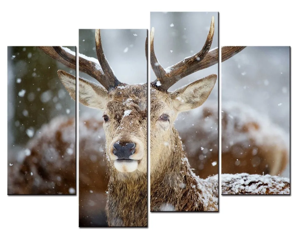 

4 Panels Cute Animal Elk Minimalism Art Canvas Poster Print Painting Picture Modern Home Wall Decoration