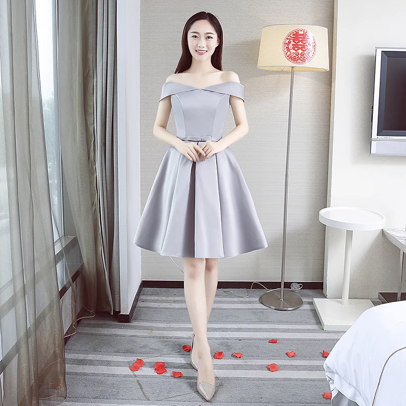 Женское Короткое платье подружки невесты с вырезом лодочкой|Платья подруги