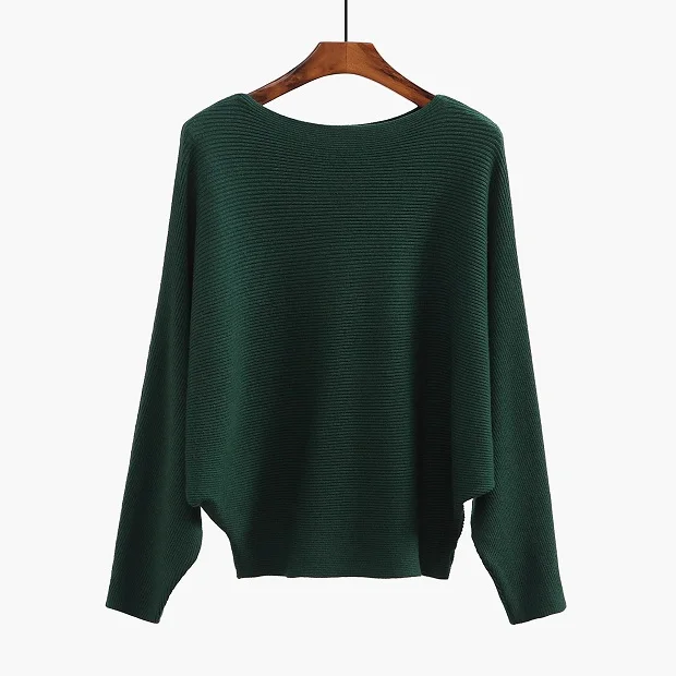 Зеленый Свитер Для женщин Slash шеи Зимние вязаные свитера Топы женские Batwing кашемир Повседневное Пуловеры Перемычка тянуть Femme Бат рубашка - Цвет: Зеленый