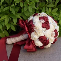 janevini luxury crystal wedding bouquet for bride satin rose bridal bouquet shiny rhinestone pearls burgundy gray red flowers