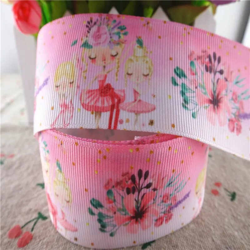 18091908, " 25 мм, 1-1/2" 38 мм, 5 ярдов мультфильм печатных grosgrain ленты DIY волос Луки материалы ручной работы