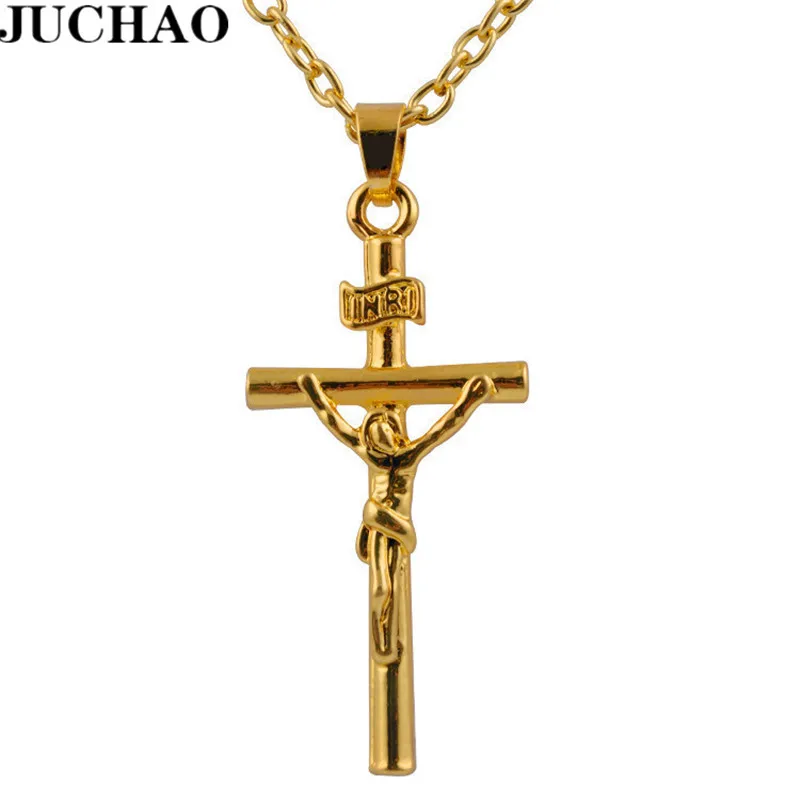 

JUCHAO Vintage Cross Necklaces Men Women Jewelry Zinc Alloy Gold Classic Jesus Pendants Necklace 2020