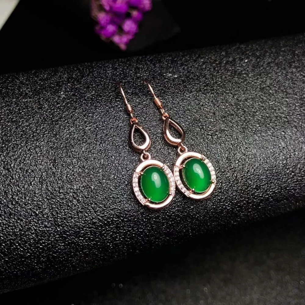 Серьги капельки SHILOVEM из серебра 925 пробы с натуральным зеленым халцедоном