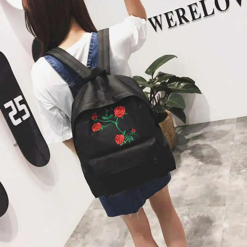 Модный женский рюкзак Harajuku с вышивкой розы дорожный для школьников и студентов