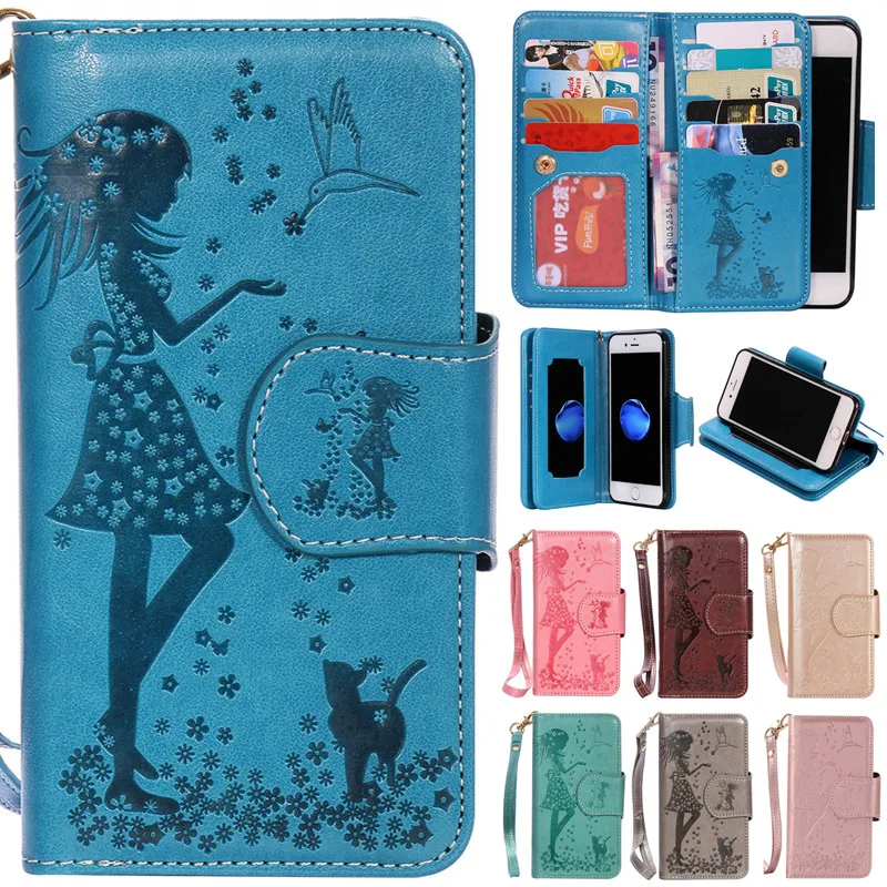 Роскошный милый мультяшный зеркальный кожаный флип чехол с 9 картами для девушек