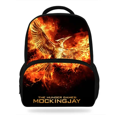 N14E3345 14 дюймов крутой фильм принт рюкзак Голодные игры Mockingjay сумка для детей Мальчики Девочки Студенты повседневные сумки для детей - Цвет: N14E3345