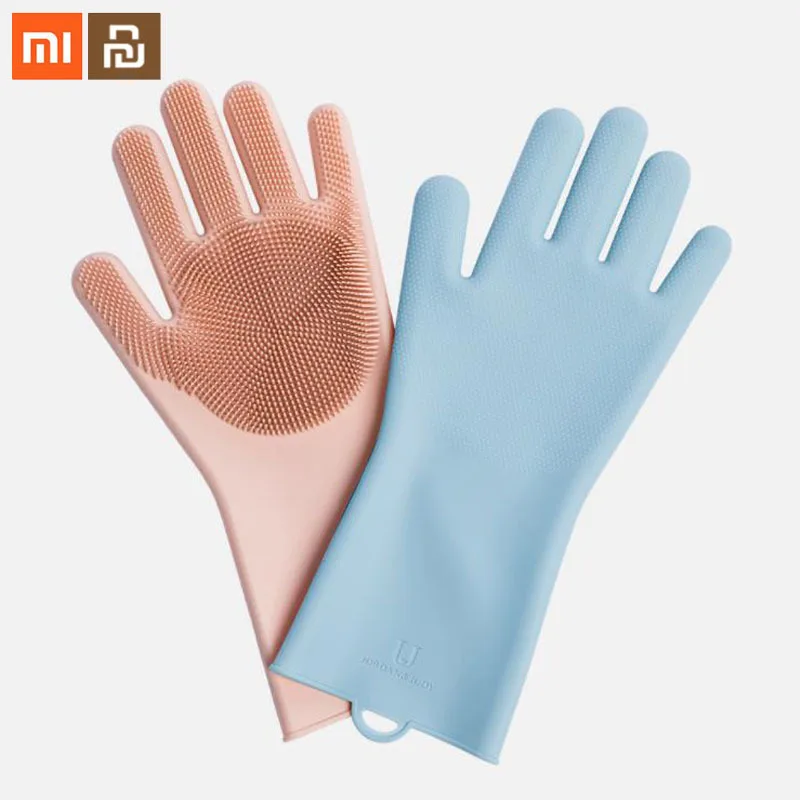 Xiaomi Jj Волшебные силиконовые чистящие перчатки изоляционные нескользящие перчатки для мытья посуды Двусторонняя одежда перчатки для дома кухня