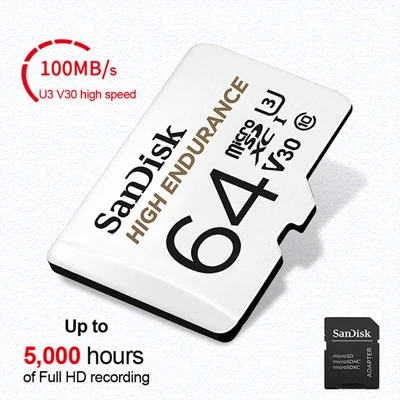 64 ГБ Двойной Флеш-накопитель SanDisk высокая выносливость видео мониторинга карты MicroSD объемом памяти 32 Гб или 64 ГБ, Class10 100 МБ/с. TF карту идеальной для видеорегистраторы и домашнего видео м - Емкость: 64 ГБ