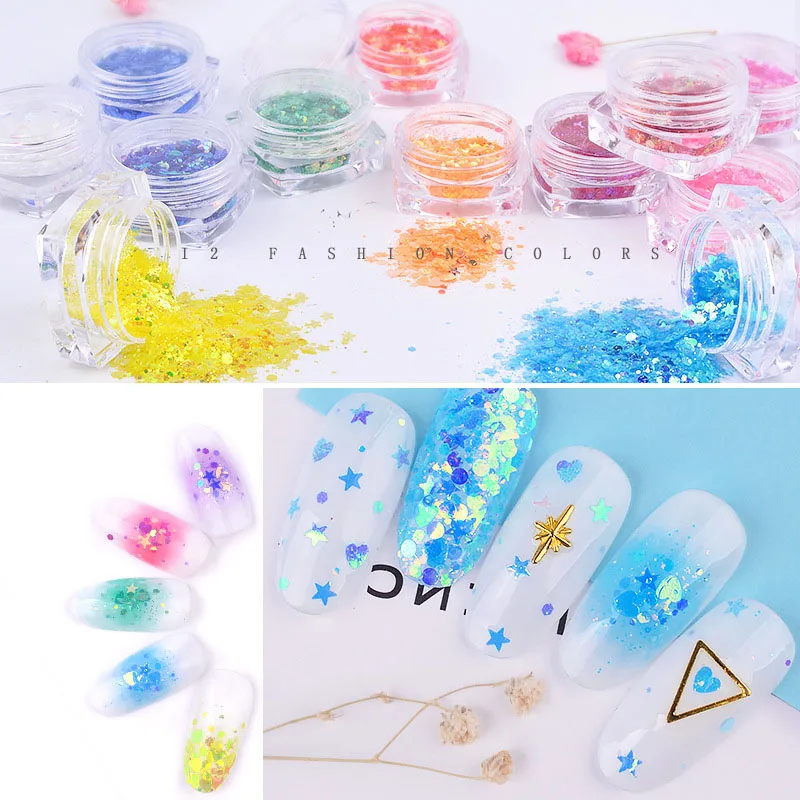 Japanese Manicure Sequins Super Glittering Thickness Mixing Glitter Sequin DIY Phototherapy Nail Decoration | Красота и здоровье