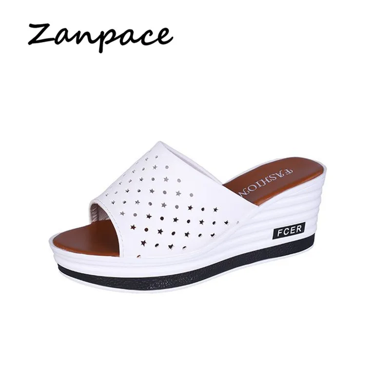 

Casual Slippers Women Summer 2019 Leather Surface Word Drag Slope with Women's Sandals Fashion Wild Thick House Shoes Flip Flops