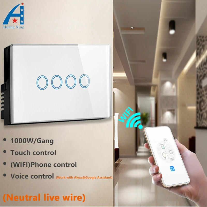 Стандарт США/Австралии 4 банды WIFI APP Switch 2 ГГц закаленное стекло панель AC 110 240 В