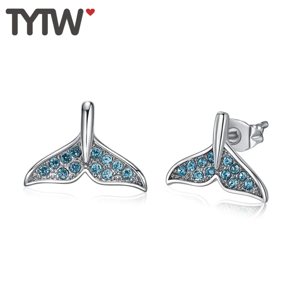 Женские серьги-гвоздики TYTW из стерлингового серебра 925 пробы с кристаллами