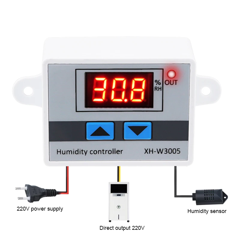 XH-W3005 цифровой регулятор влажности контроллер гигрометра 0~ 99% RH гигростат 110-220V 24V 12V