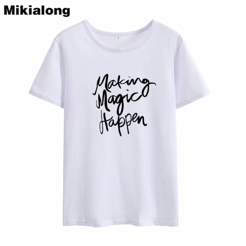 

Забавные женские футболки MIkialong, летний топ 2018 года, базовая футболка с принтом, женская черная, белая хлопковая футболка