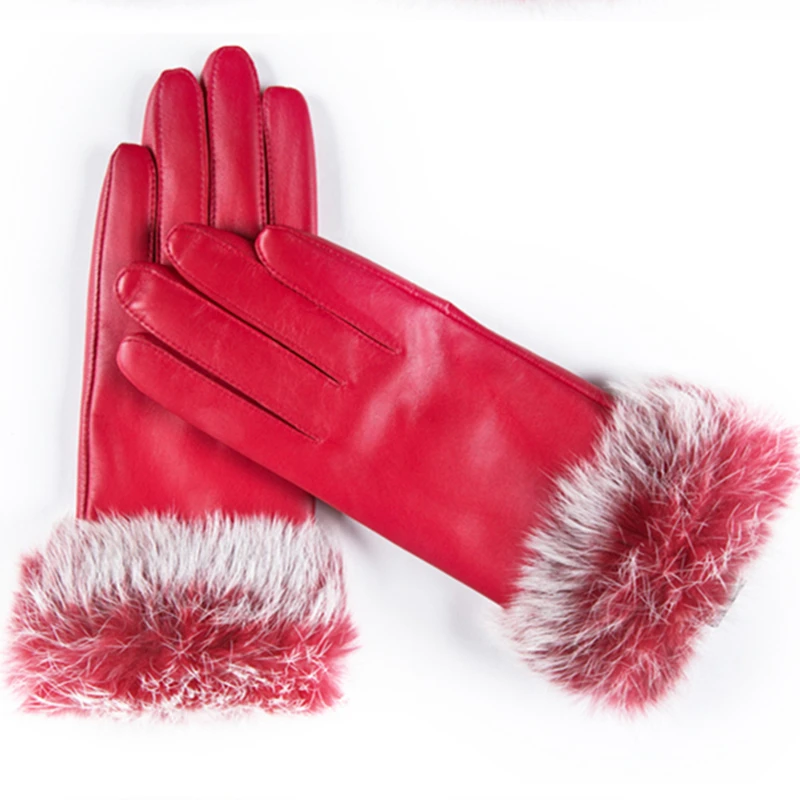 Женские зимние перчатки Gours черные теплые из натуральной козьей кожи с кроличьим