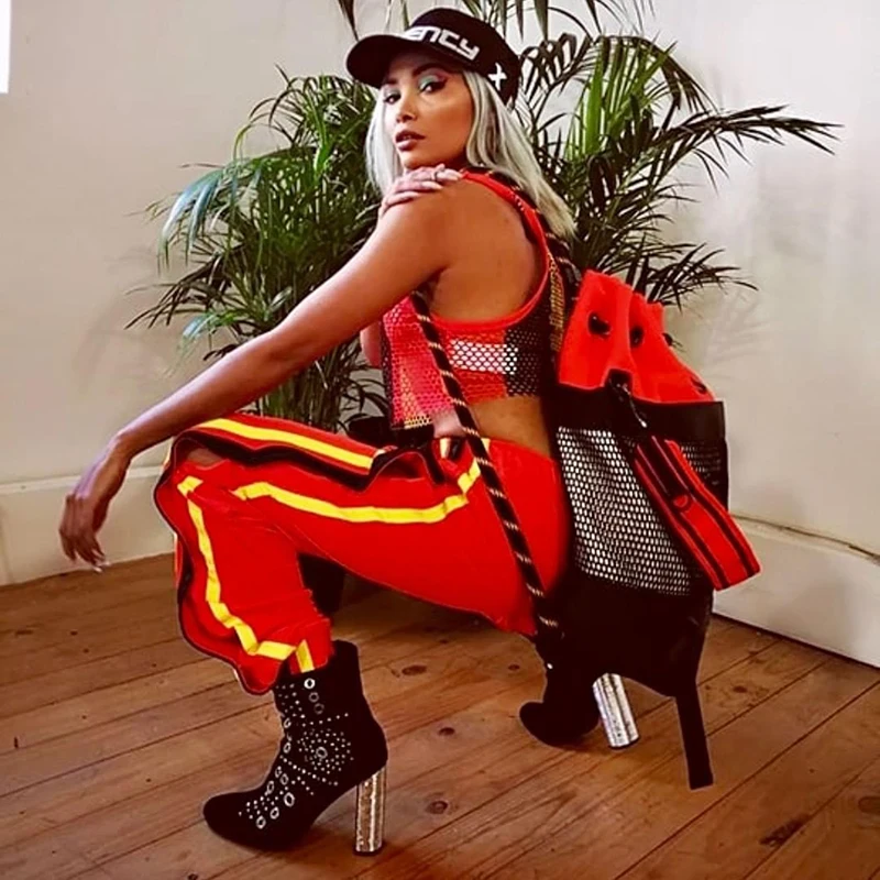 Одежда в стиле хип хоп 2019 женские Костюмные оранжевые брюки с открытыми