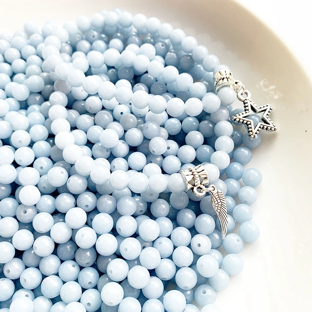 Natural Angelite Stone Beads 6mm Genuine Round Loose Ball Angel Blue Crystal Stones for DIY Jewelry 10pcs | Украшения и