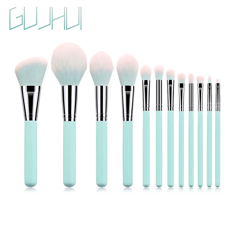 brush GUJHUI 12 шт Профессиональные кисти для макияжа набор с сумкой мягкий из синтетического волоса, пудра Базовая кисть для теней косметический инструмент 20#629 - Handle Color: brush