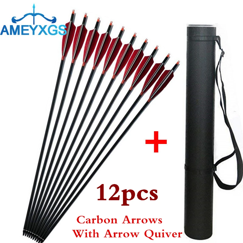 

12 шт. 30 "позвоночник 500 карбоновые стрелы для стрельбы из лука 5" индейка перо Броудхед с колчан стрелы для наружной охоты стрельба аксессуары