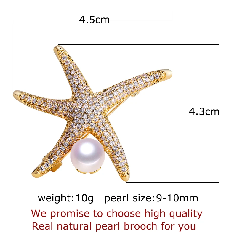 ZHBORUINI High Quality Natural Freshwater Pearl Brooch Fine Zircon Micro Insert Starfish Jewelry For Women Not Fade | Украшения и