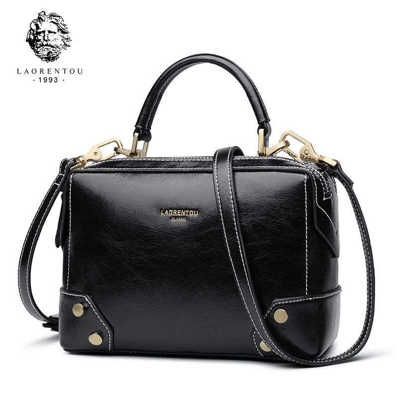Женская кожаная сумка мессенджер LAORENTOU винтажная однотонная маленькая через
