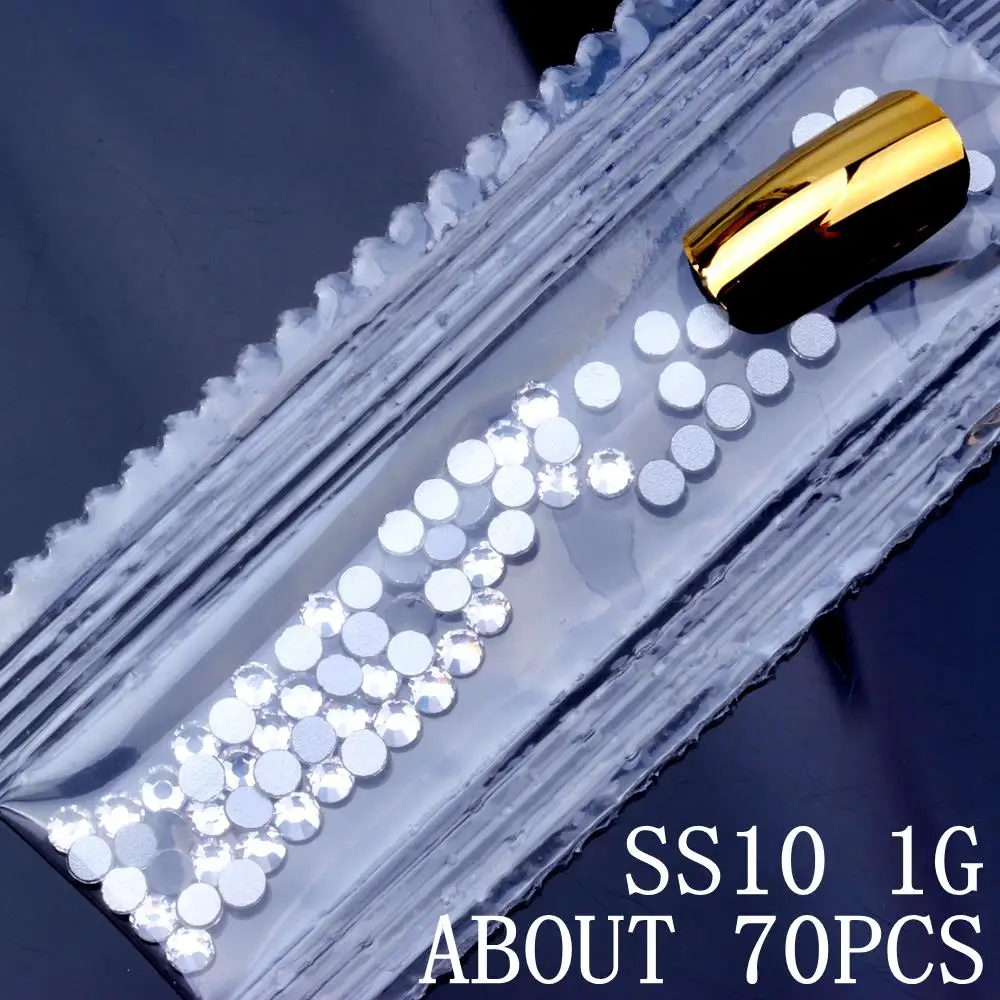 Clear ss10 1g Nail Art Decoration 6G 1500PCS SS3-SS10 Crystal Rhinestones AB Flat Back Nail Rhinestone 3D Non HotFix DIY Tool Glass Manicure - Цвет: Clear ss10 1g