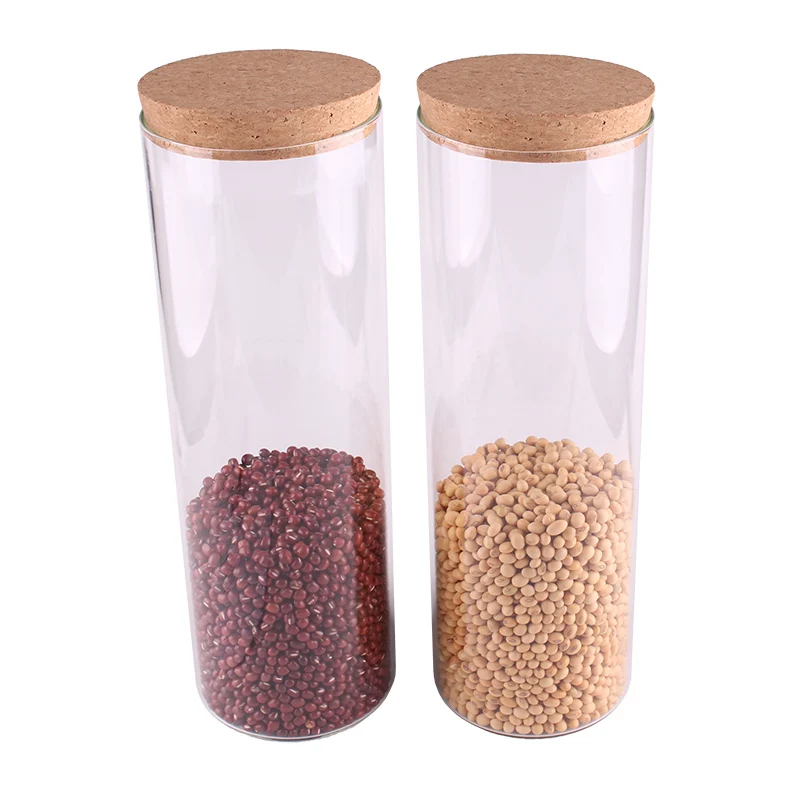 

2200ml Kitchen Food Candy Nuts Transparent Glass Storage Bottle Terrarium Can Jar with Cork Stopper 9.9*29.9cm