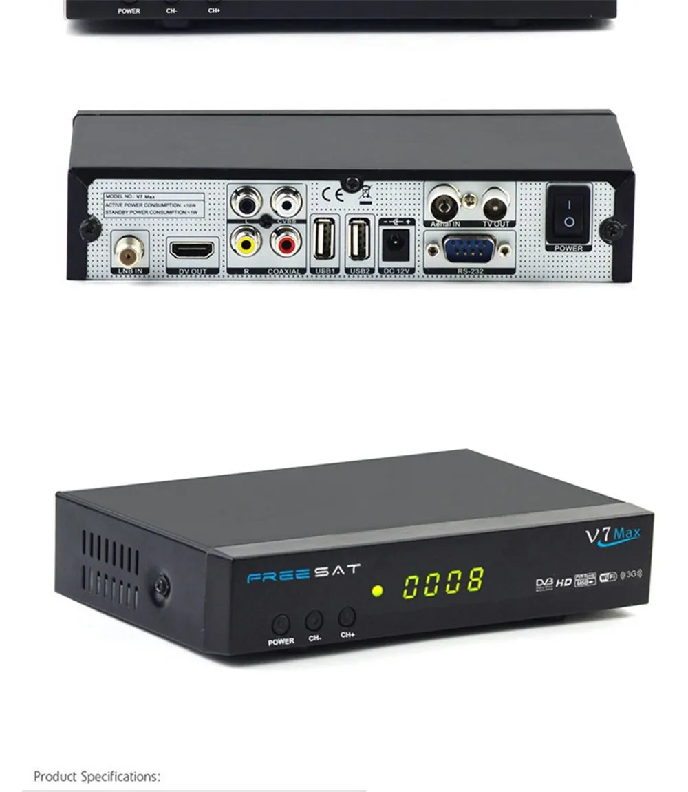 USB спутниковый приемник WIFI с 7 Клин для детей в возрасте от 1 года Европы V7 MAX DVB-S2 спутниковый ТВ приемник PowerVu Biss Key PK V7 декодер