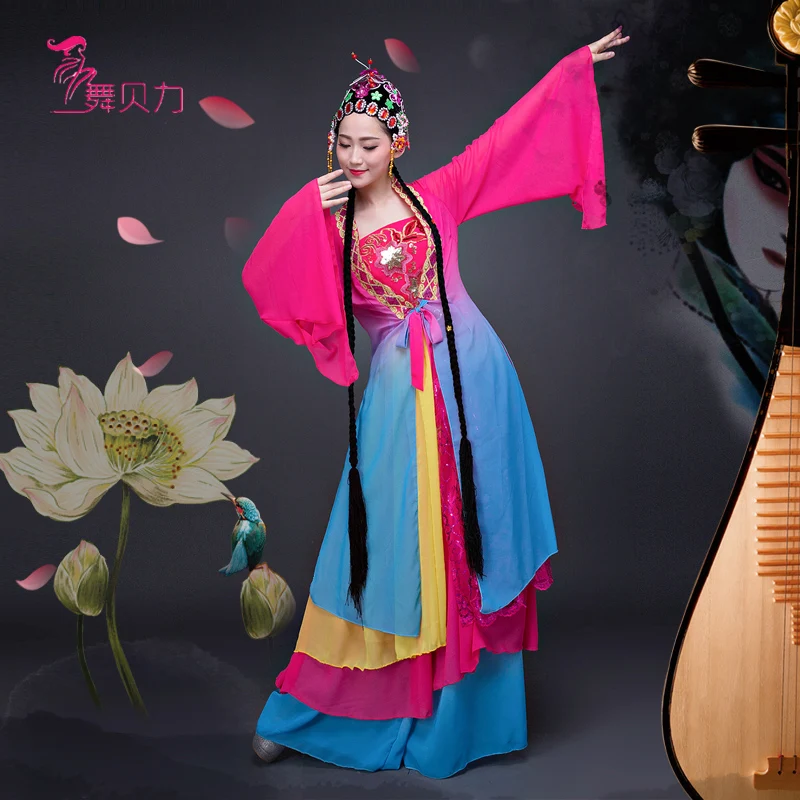 

Chinese improved Peking opera stage performance Classical fan/umbrella water seleeves dance costumes erhu zither play clothing