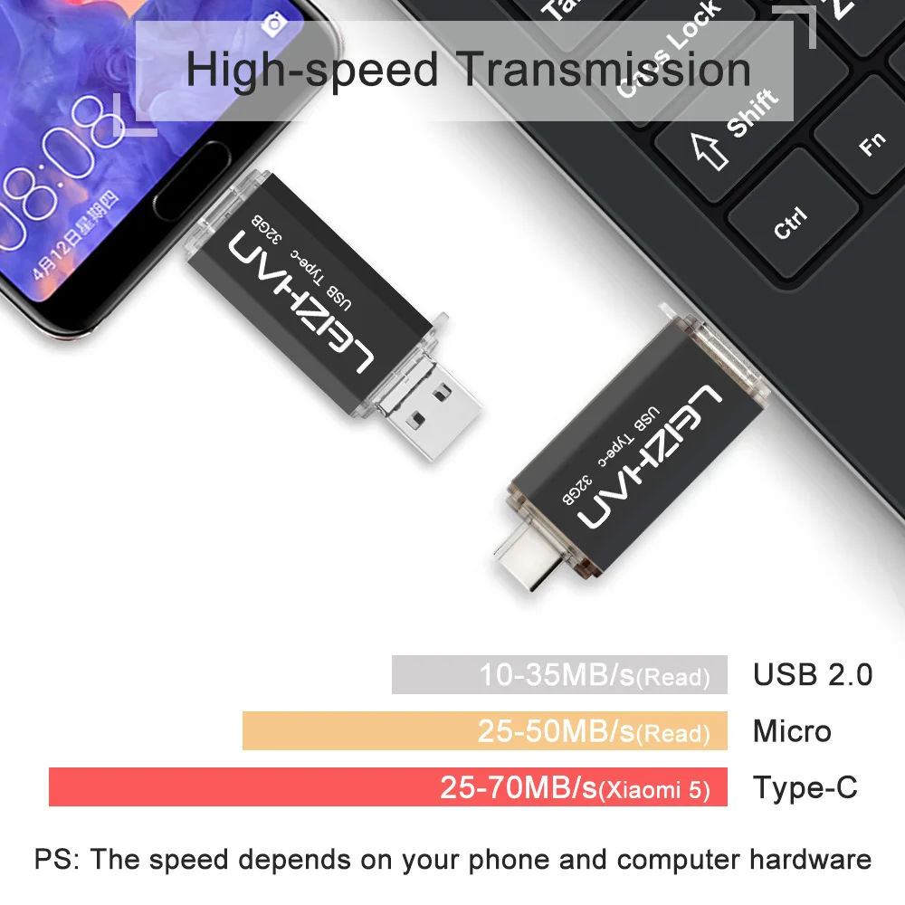Флэш накопитель LEIZHAN USB C для телефона на android флеш 128 ГБ 64 32 16 микро U диск Note 9 флэш OTG
