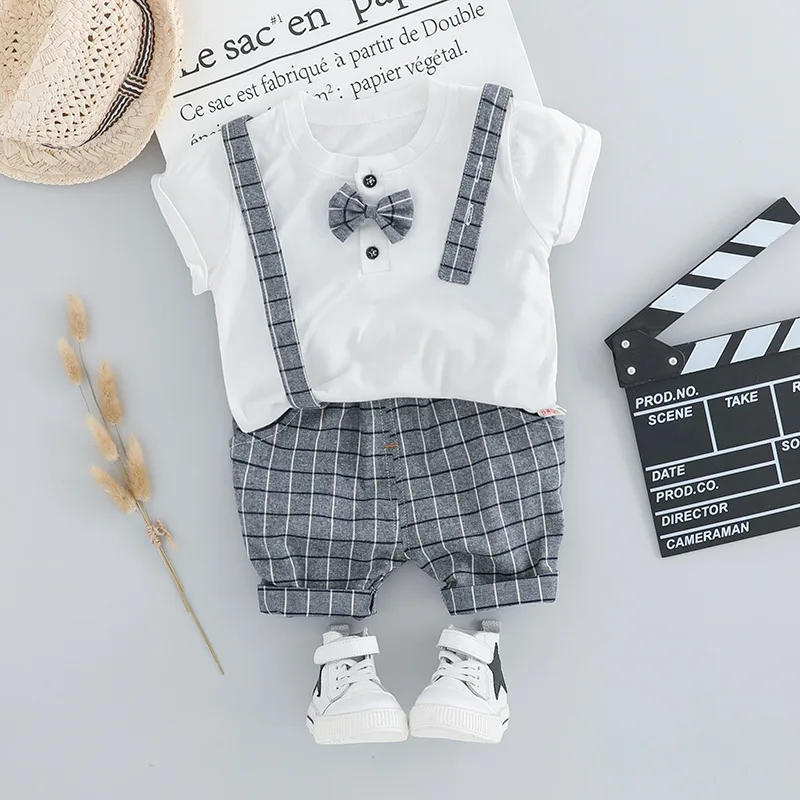 2019 Summer new children's clothes boy suit casual short sleeve + plaid shorts 2 pieces kids boys |