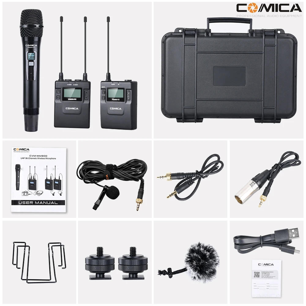 UHF 96 канальный металлический беспроводной микрофон с двойными передатчиками + 1