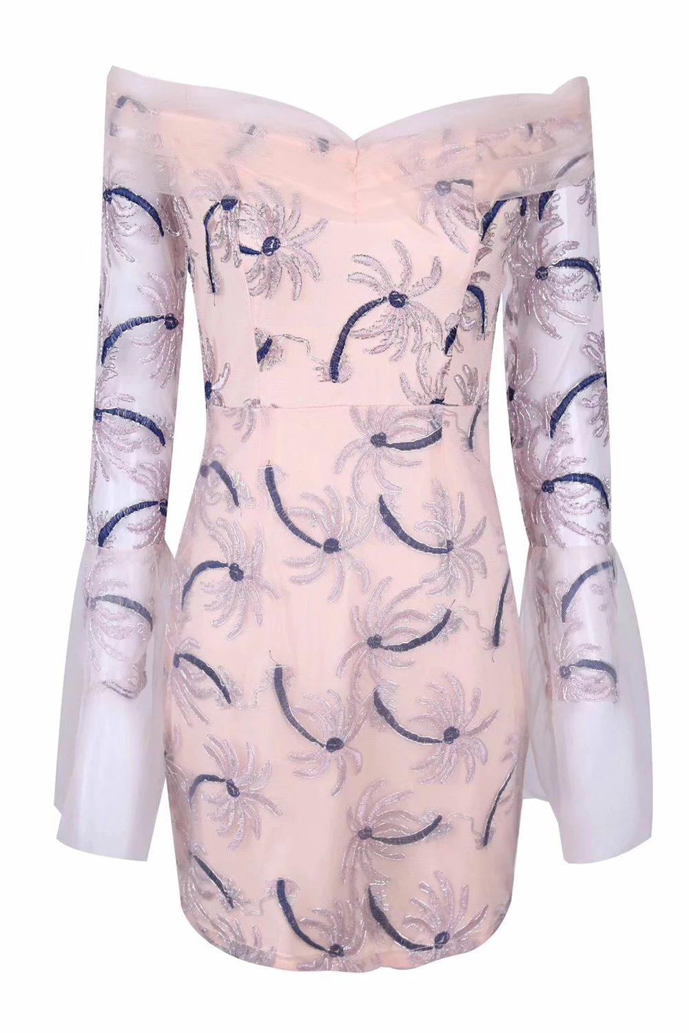 KLEEZY женский вне плечо элегантный розовая с длинными рукавами вуаль низким