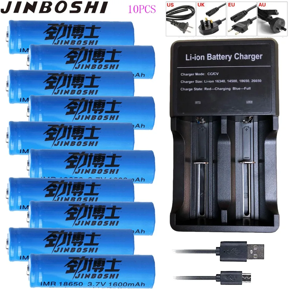10 шт./лот 18650 Батарея 3 7 V 1600 MAH литий ионная аккумуляторная батарея фонарик + 1 шт 14500