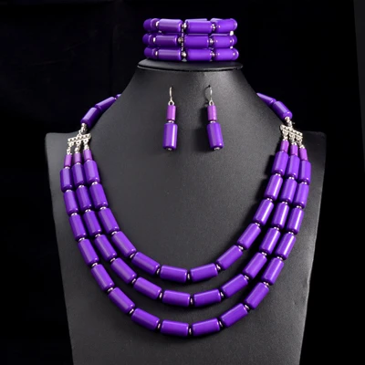purple UDDEIN нигерийские Свадебные индийские ювелирные наборы бусы ожерелье серьги браслет наборы Массивный воротник Африканский бисер комплект ювелирных изделий - Окраска металла: purple