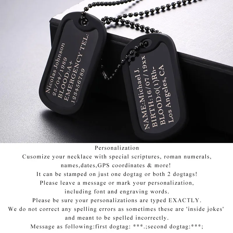 U7 изготовленный на заказ Медицинский ID Dog Tag Цепочки и ожерелья с подвесками с Нержавеющая сталь цепи 2" Для мужчин Для женщин Персонализированные милитари Жетоны для собак