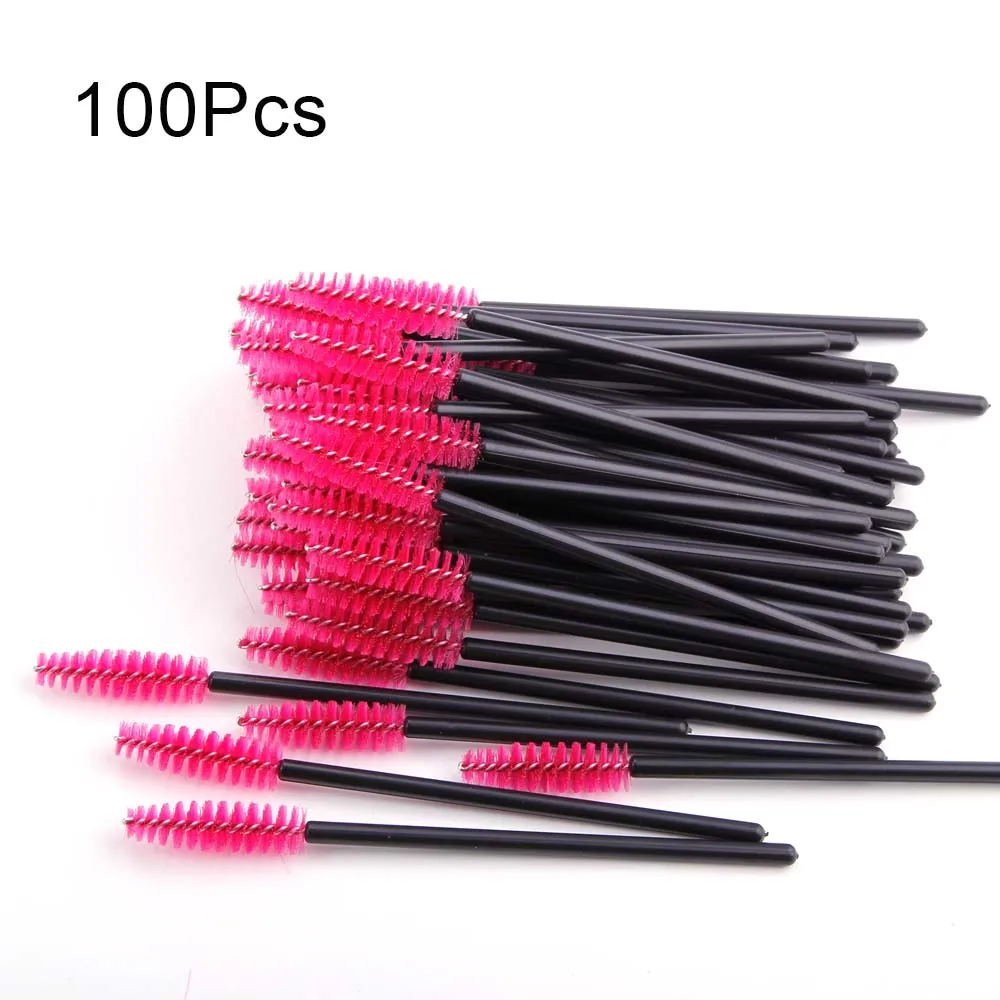 50/100Pcs Disposable Eyebrow Brush Mascara Wands Applicator Spoolers Eye Lashes Brushes Eyelash Extension Makeup Accessories - Цвет: 100pcs rose red