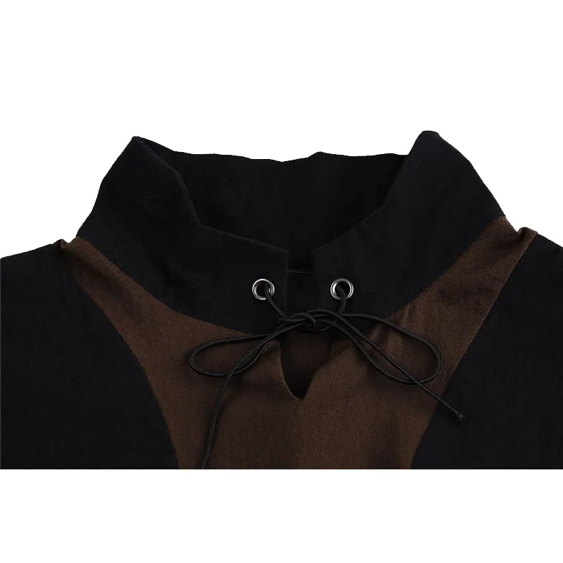 Medieval Renaissance Nobleman Tunic Viking Aristocrat Chevalier Cosplay Costume Stand Collar Shirt With Waistbelt Tops |