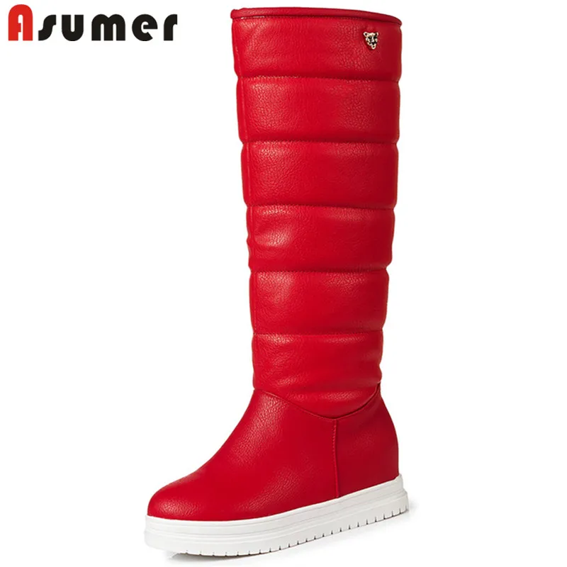 ASUMER/Большие размеры 34 43 Модные сапоги до колена Женские зимние с круглым носком